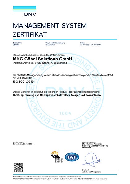 DNV Zertifikat ISO 9001:2015
