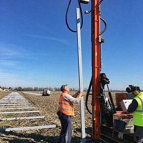 Pile driving the first rows of posts