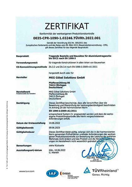 CE certificate aluminium